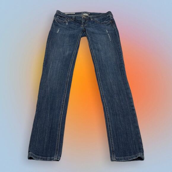 DECREE Women’s 1 (Juniors) Super Skinny Distressed Blue Jeans - Picture 3 of 4